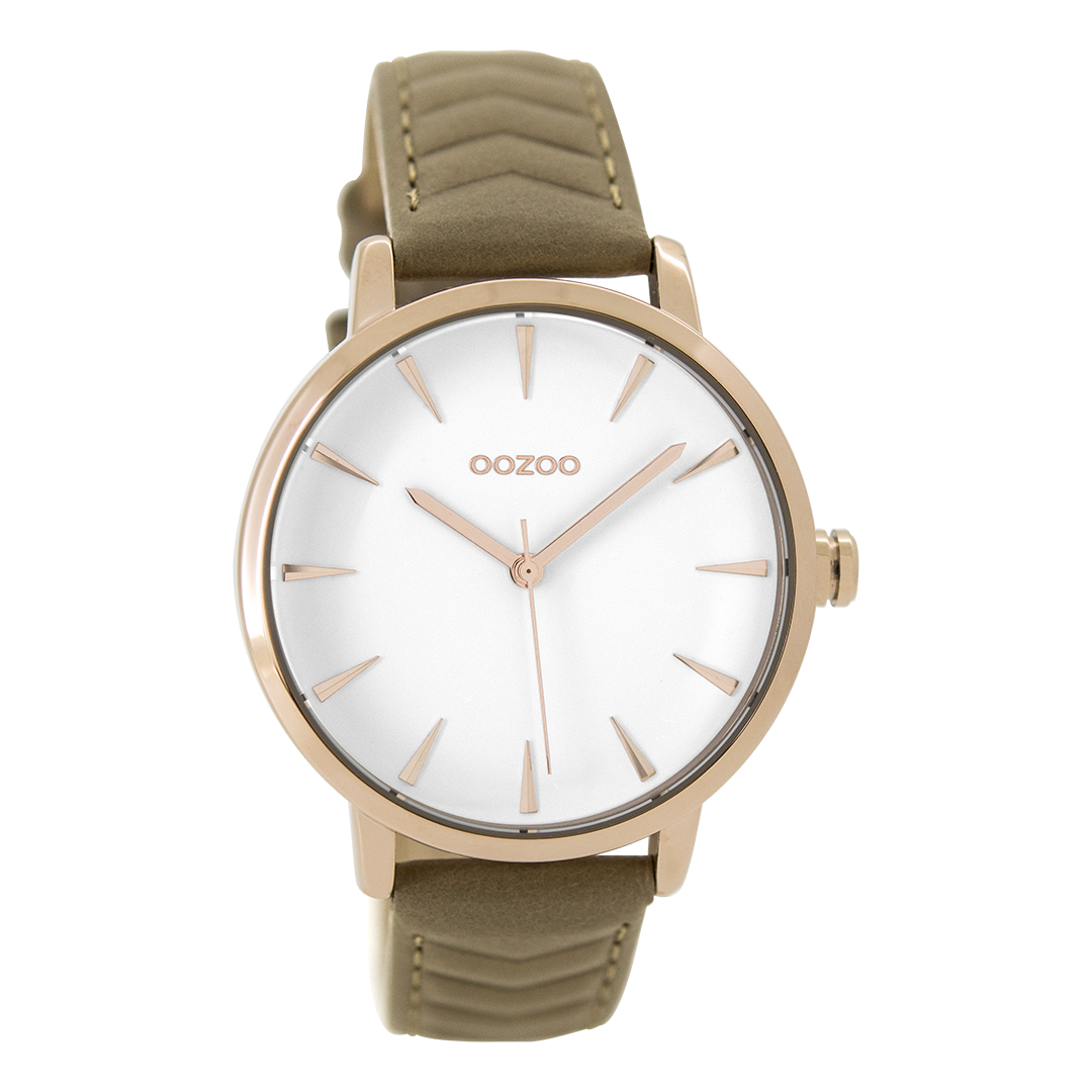 Rosé goudkleurige OOZOO horloge met taupe leren band - C9508