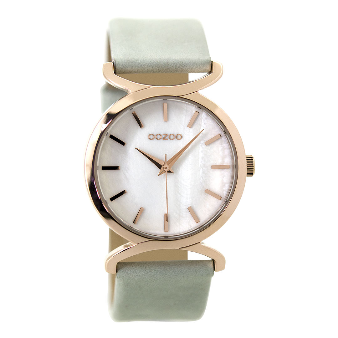 Rosé goudkleurige OOZOO horloge met licht blauwe leren band - C9527
