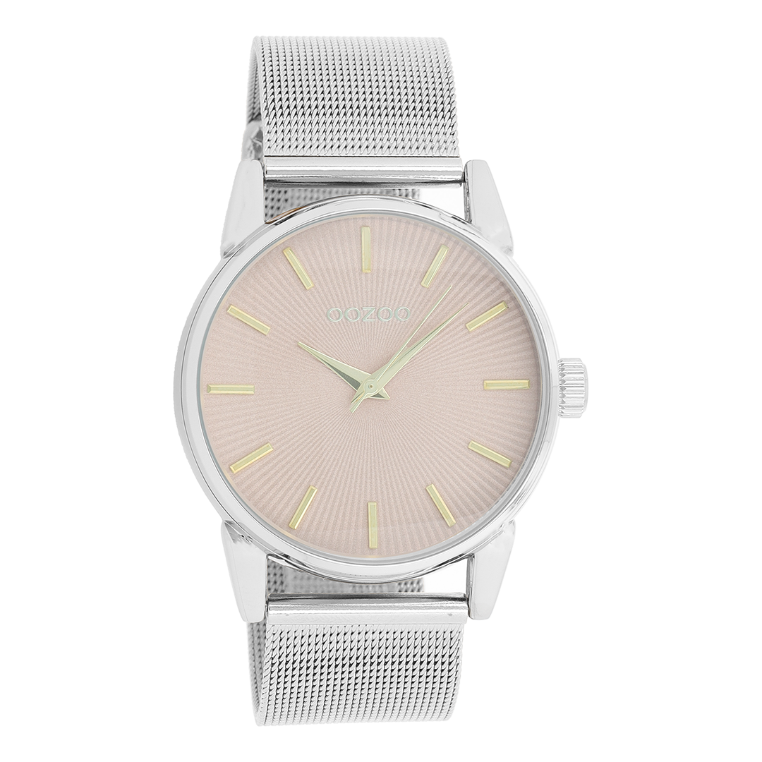 Zilverkleurige OOZOO horloge met metalen mesh armband - C9545