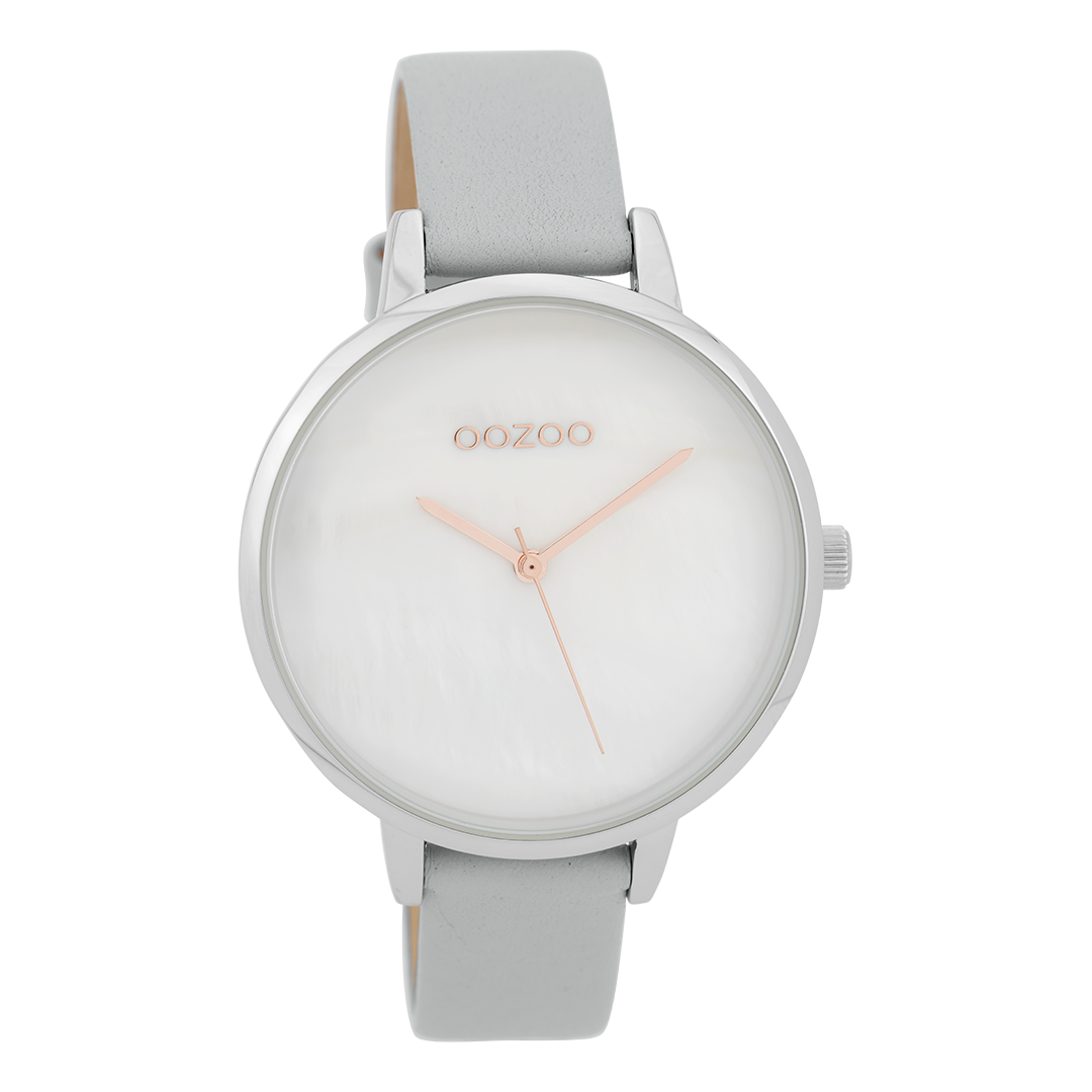 Zilverkleurige OOZOO horloge met steengrijze leren band - C9585
