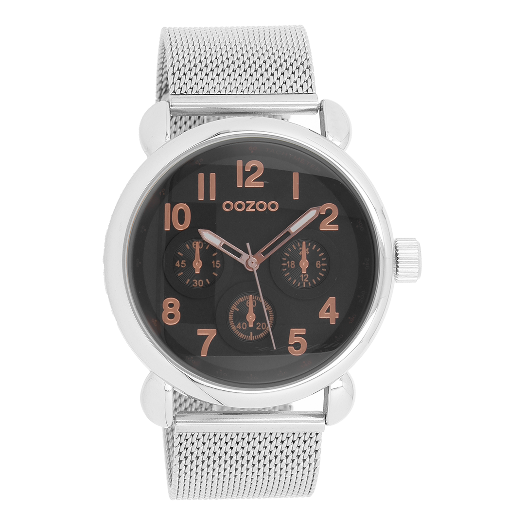 Zilverkleurige OOZOO horloge met metalen mesh armband - C9614