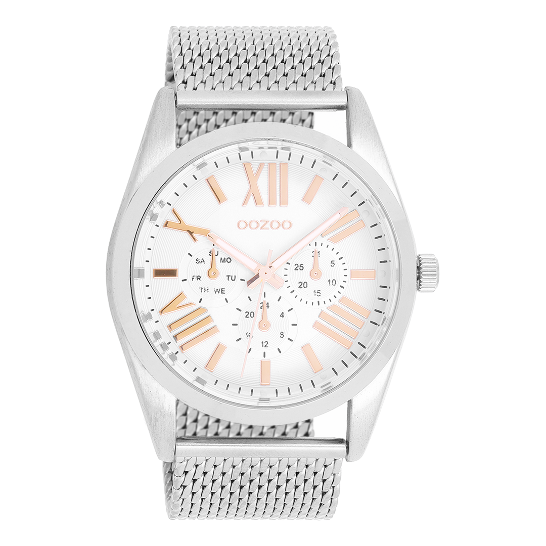Zilverkleurige OOZOO horloge met metalen mesh armband - C9640