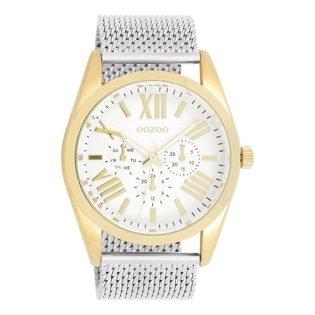 Goudkleurige OOZOO horloge met zilverkleurige metalen mesh armband - C9641