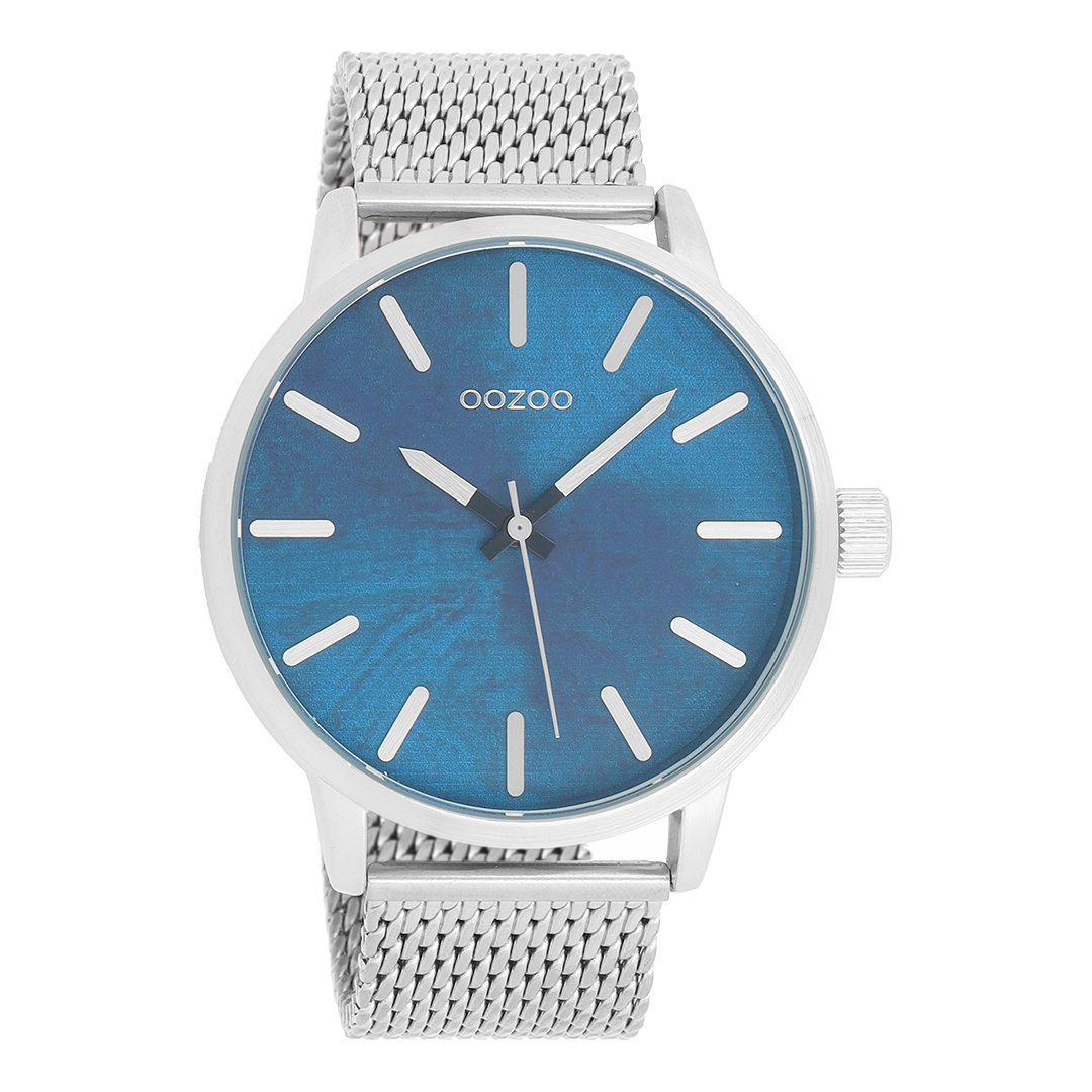 Zilverkleurige OOZOO horloge met metalen mesh armband - C9656