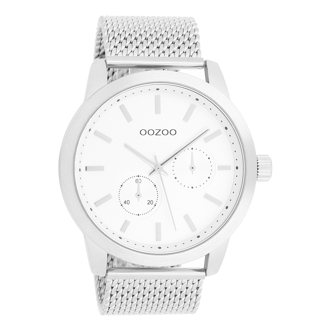 Zilverkleurige OOZOO horloge met metalen mesh armband - C9661