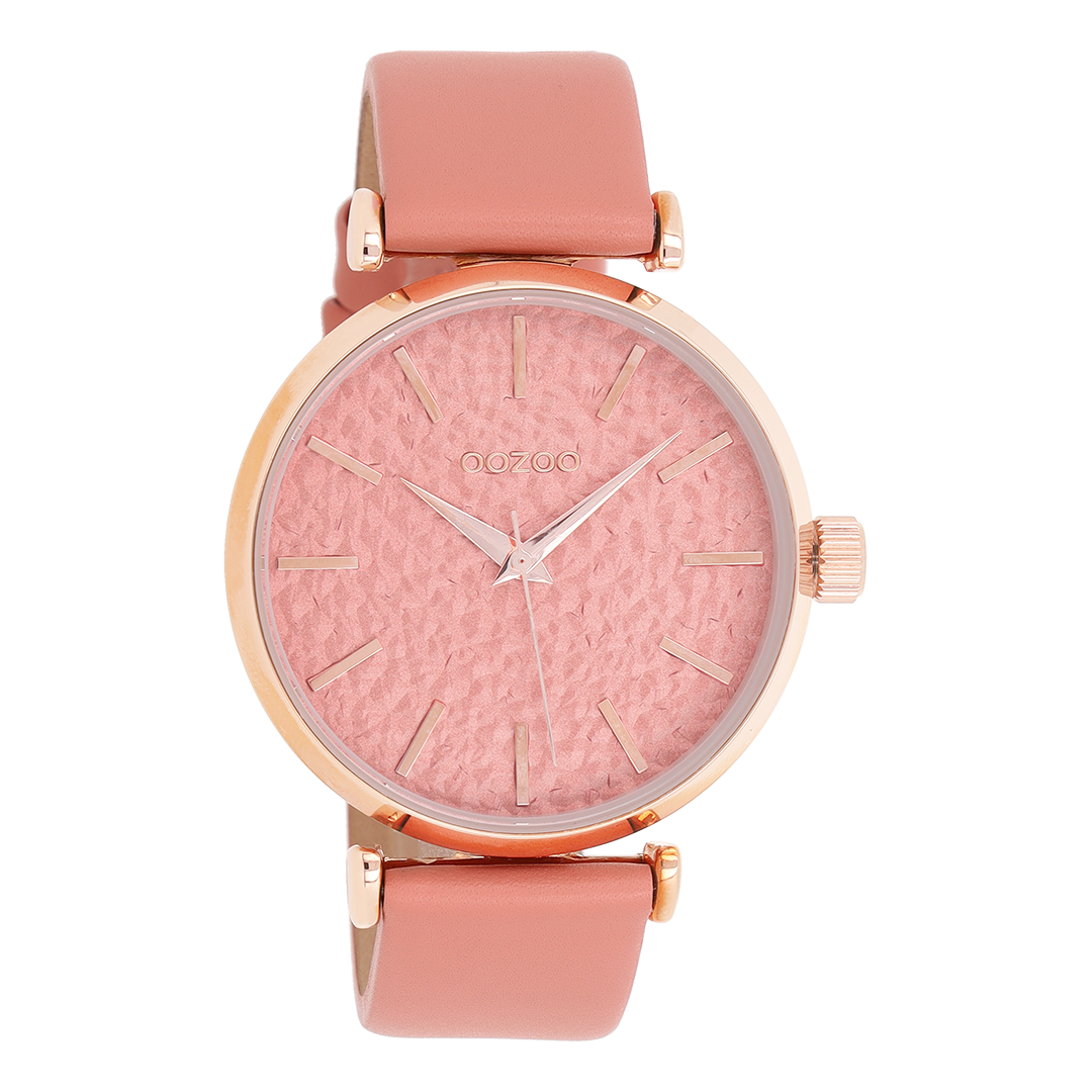 Rosé goudkleurige OOZOO horloge met perzik roze leren band - C9667