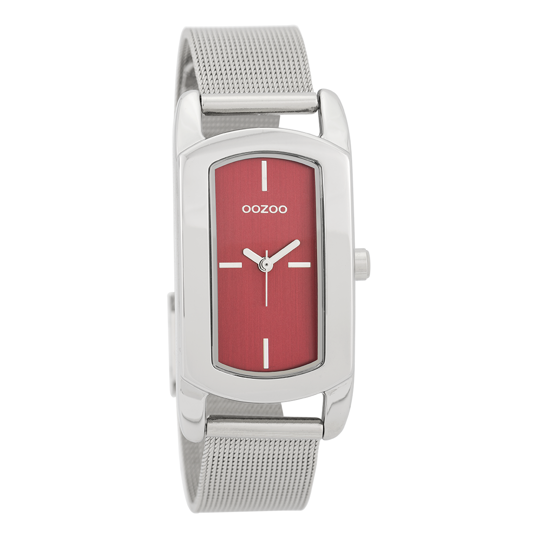 Zilverkleurige OOZOO horloge met metalen mesh armband - C9702