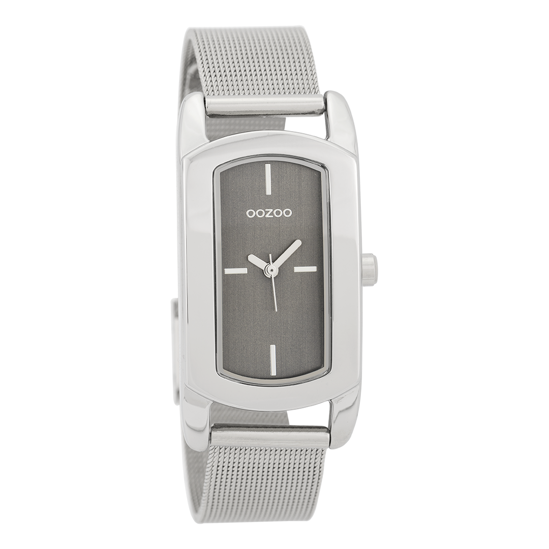 Zilverkleurige OOZOO horloge met metalen mesh armband - C9703