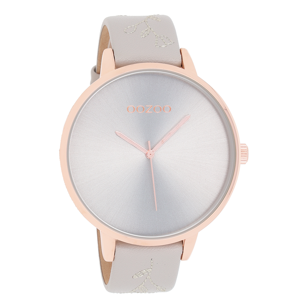 Rosé goudkleurige OOZOO horloge met licht grijze leren band - C9715