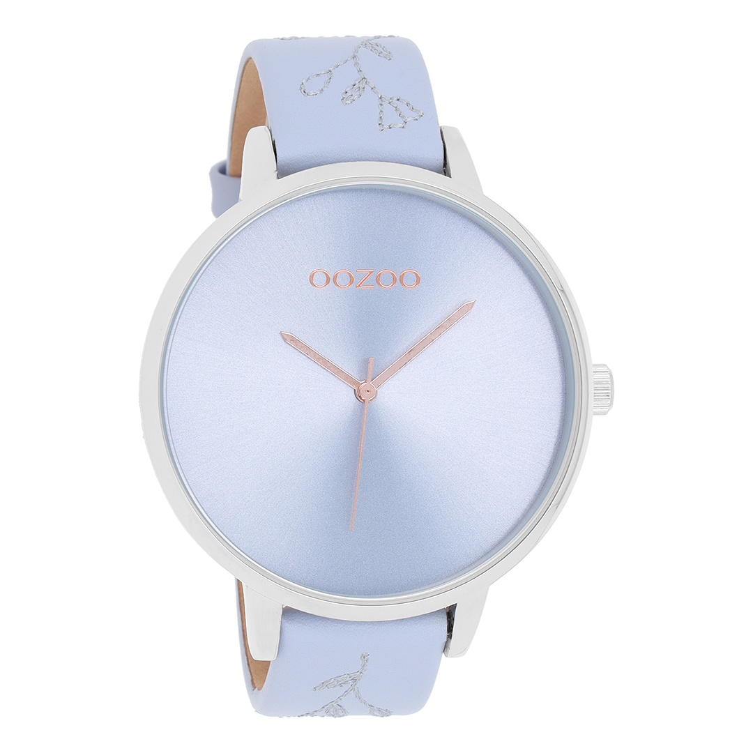 Zilverkleurige OOZOO horloge met lila leren band - C9716