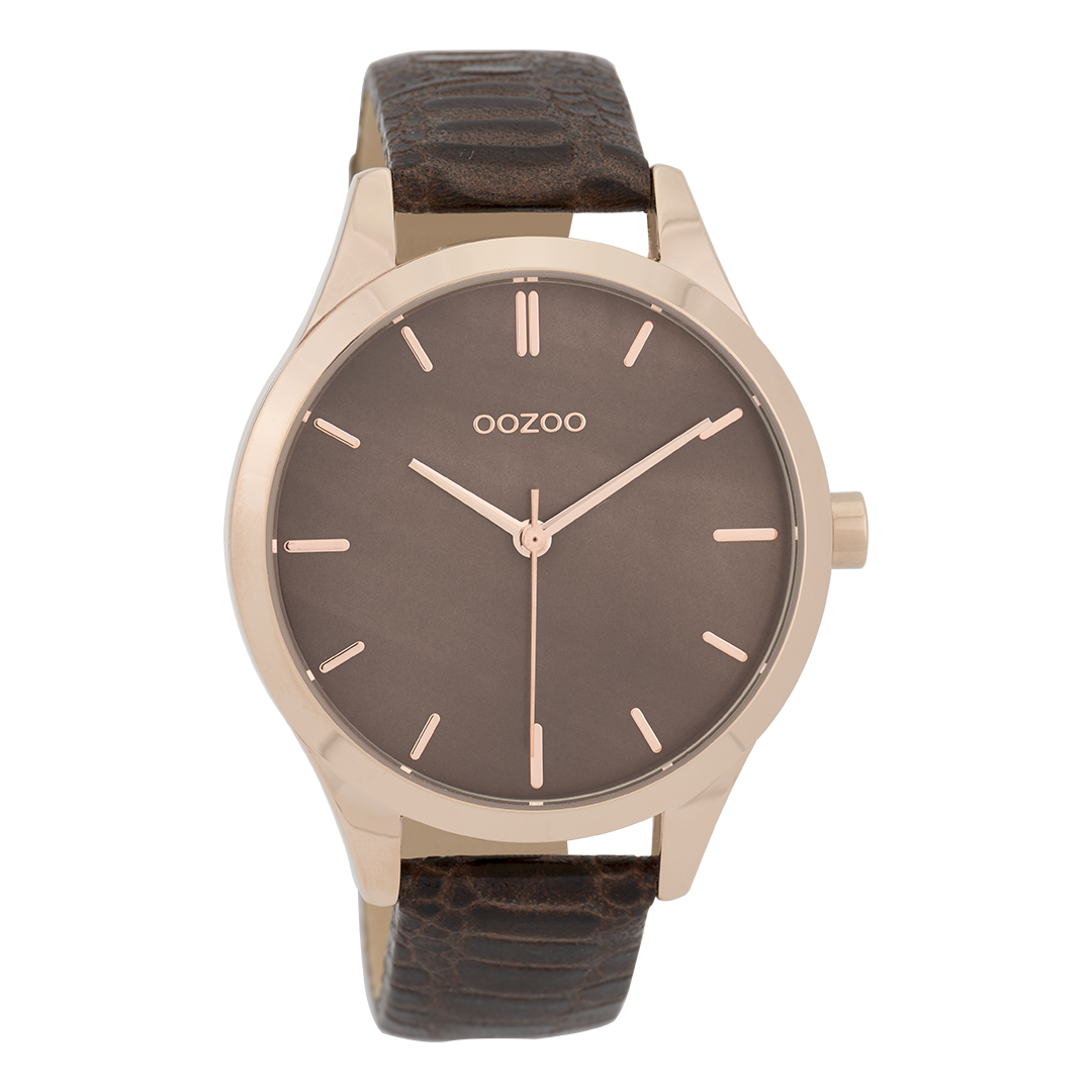 Rosé goudkleurige OOZOO horloge met bruine leren band - C9723