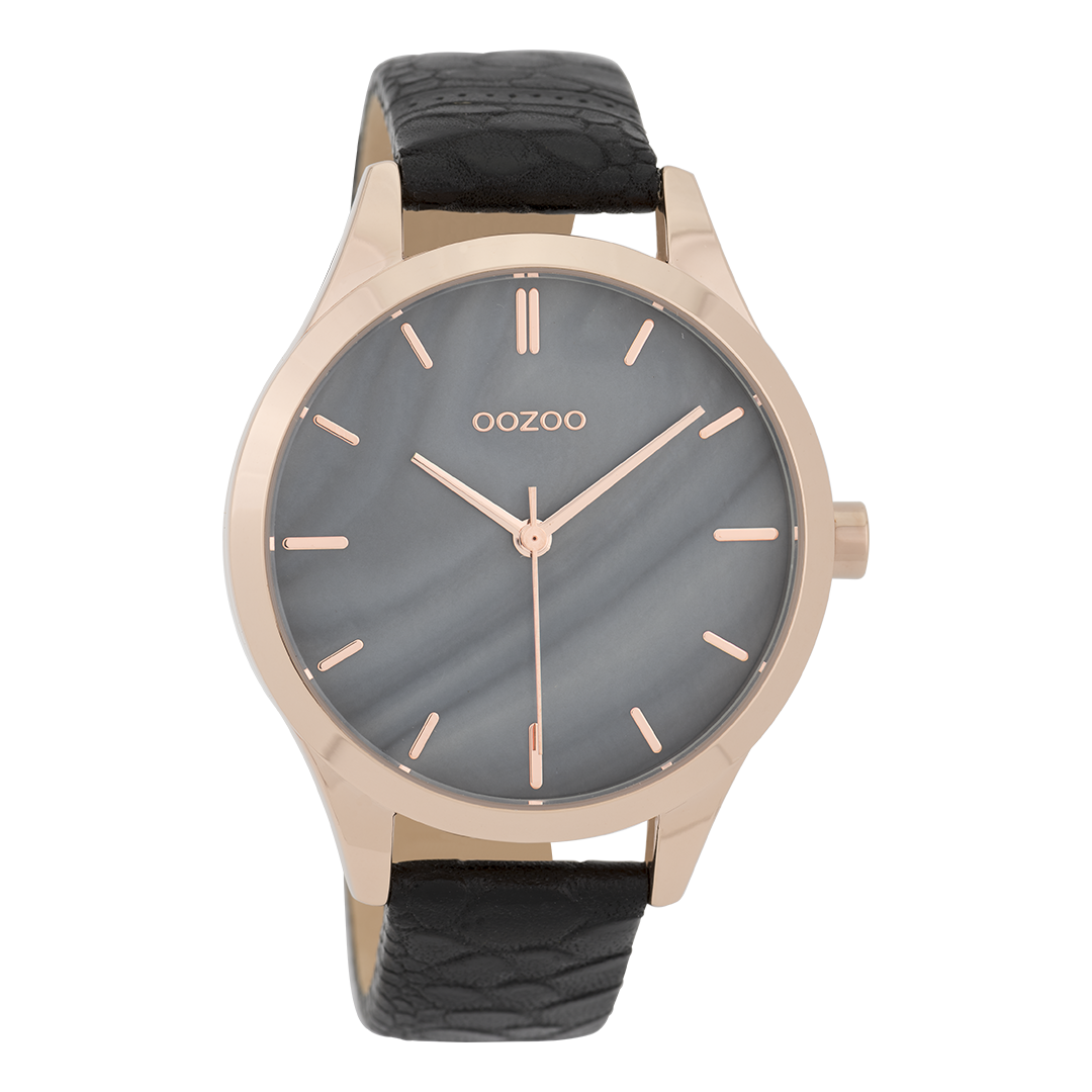 Rosé goudkleurige OOZOO horloge met zwarte leren band - C9724