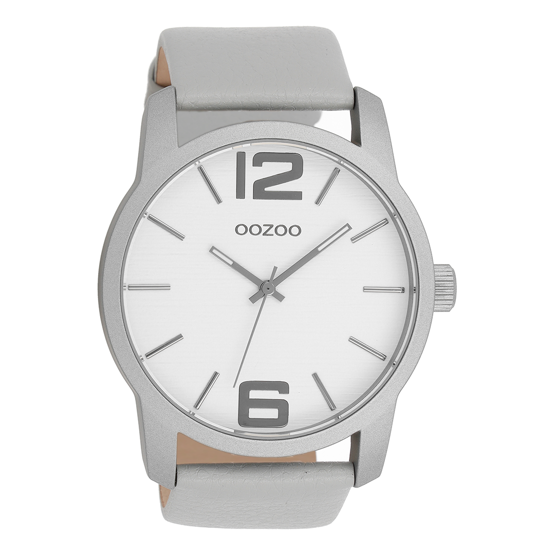 Licht grijze OOZOO horloge met leren band - C9730