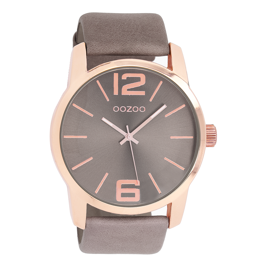 Rosé goudkleurige OOZOO horloge met bruine leren band - C9733