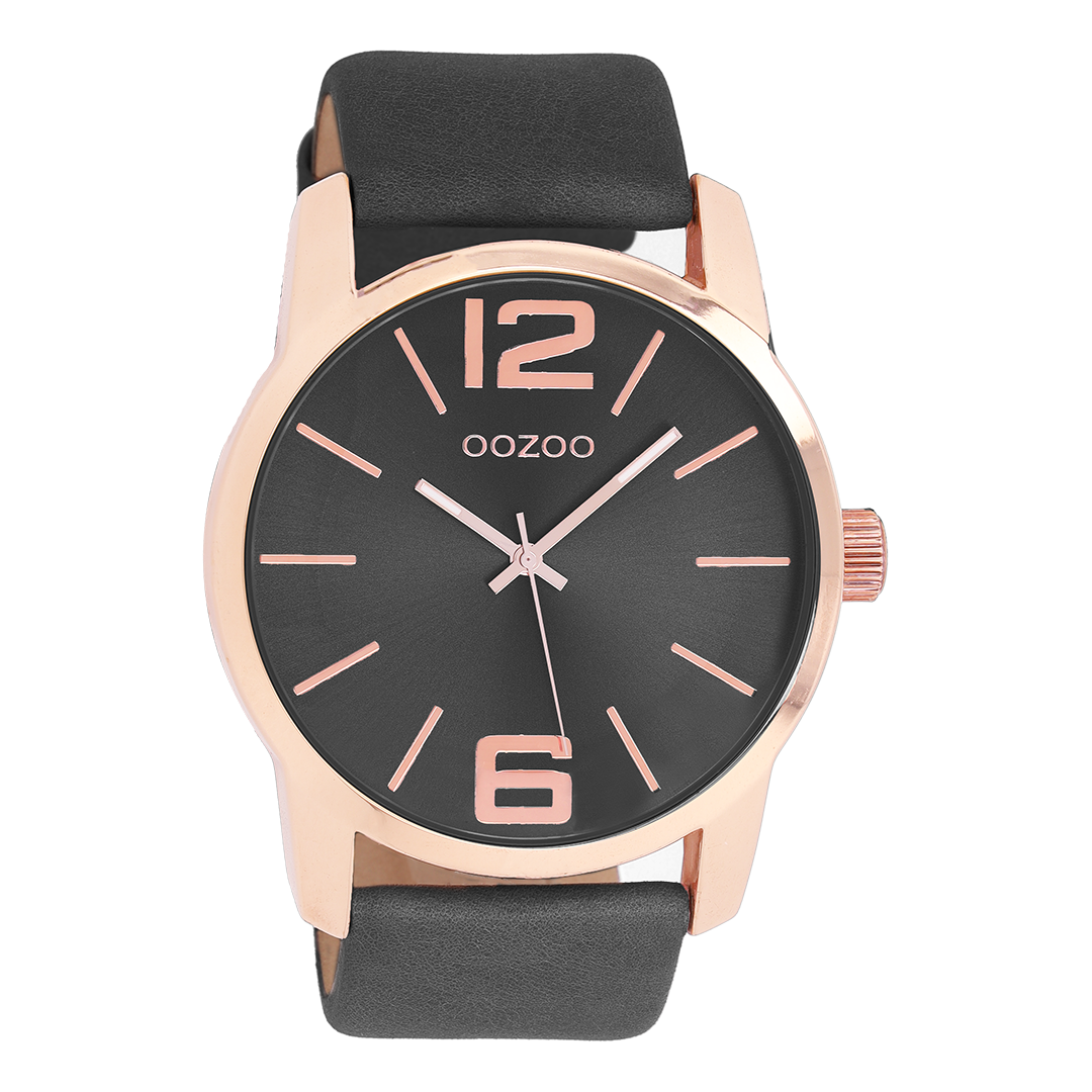 Rosé goudkleurige OOZOO horloge met zwarte leren band - C9734