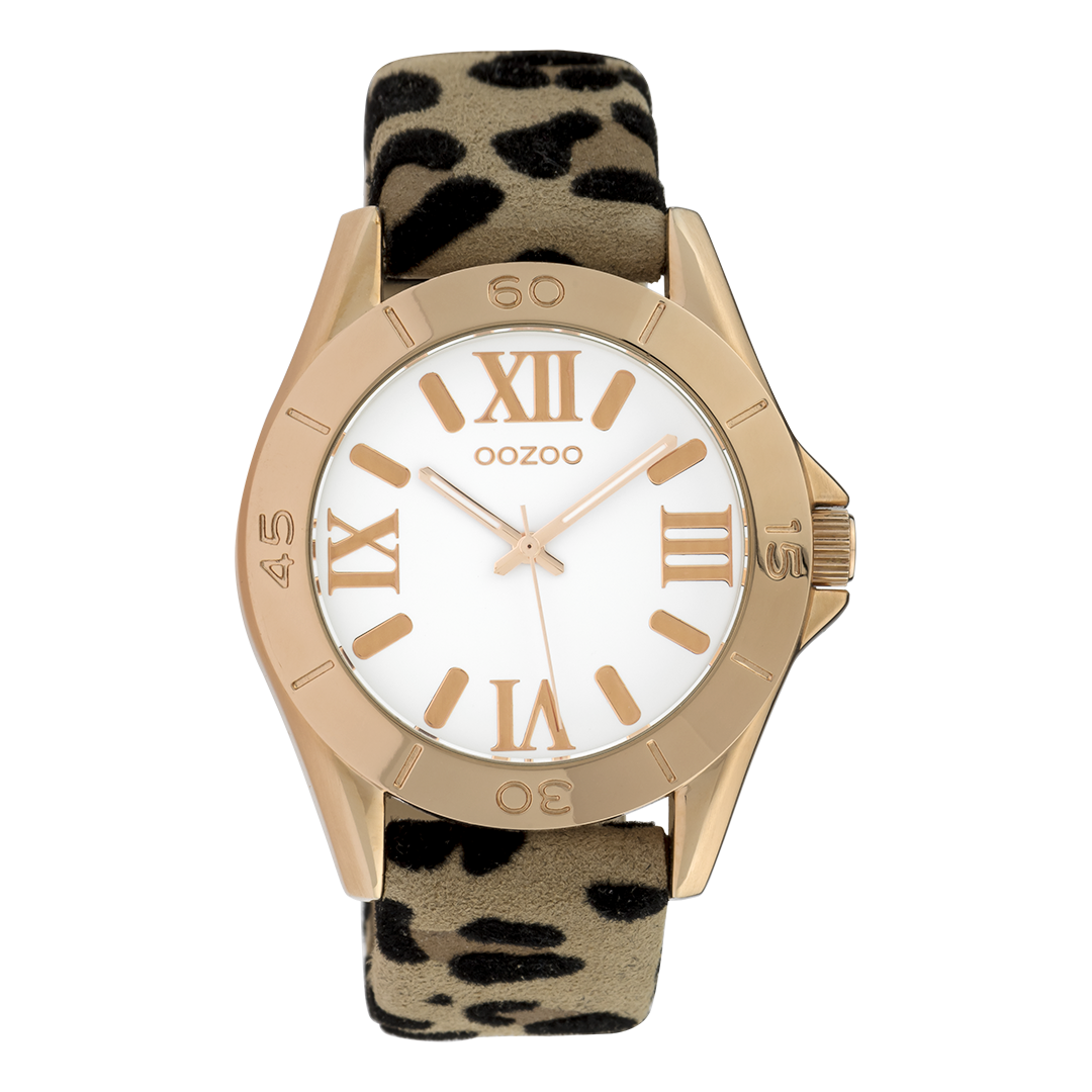 Rosé goudkleurige OOZOO horloge met bruine leren band - C9782
