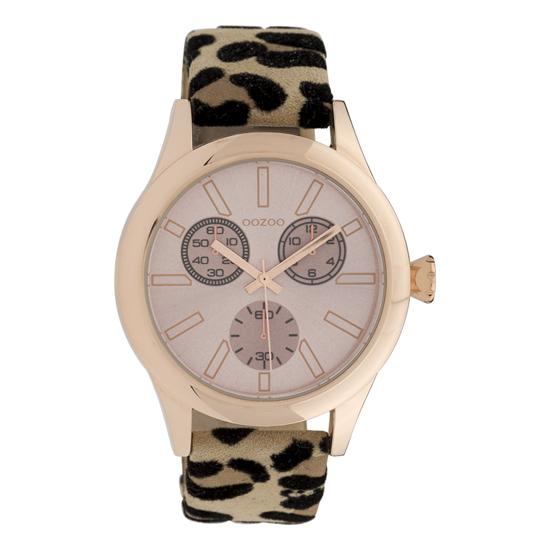 Rosé goudkleurige OOZOO horloge met bruine leren band - C9797