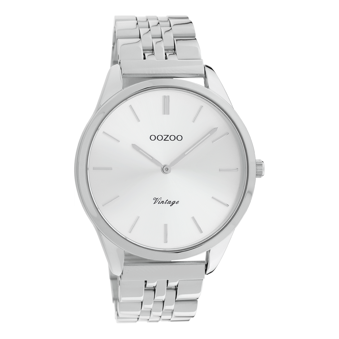 Zilverkleurige OOZOO horloge met roestvrijstalen armband - C9981