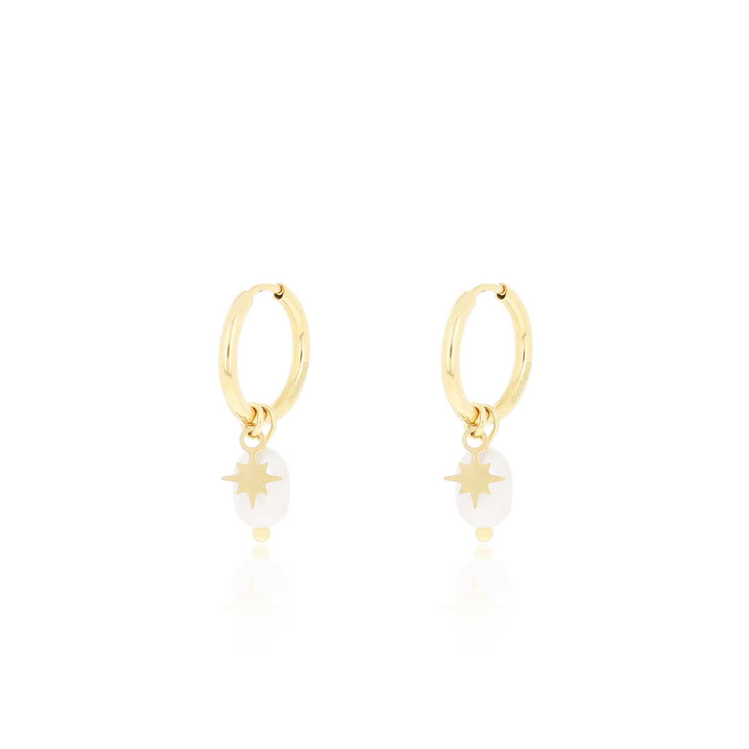 Gold coloured earrings with star & pearl charms
