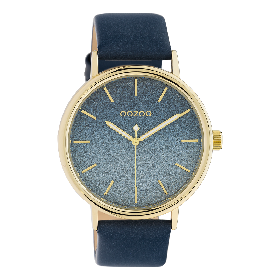 Gold coloured OOZOO watch with blue leather strap - C10938