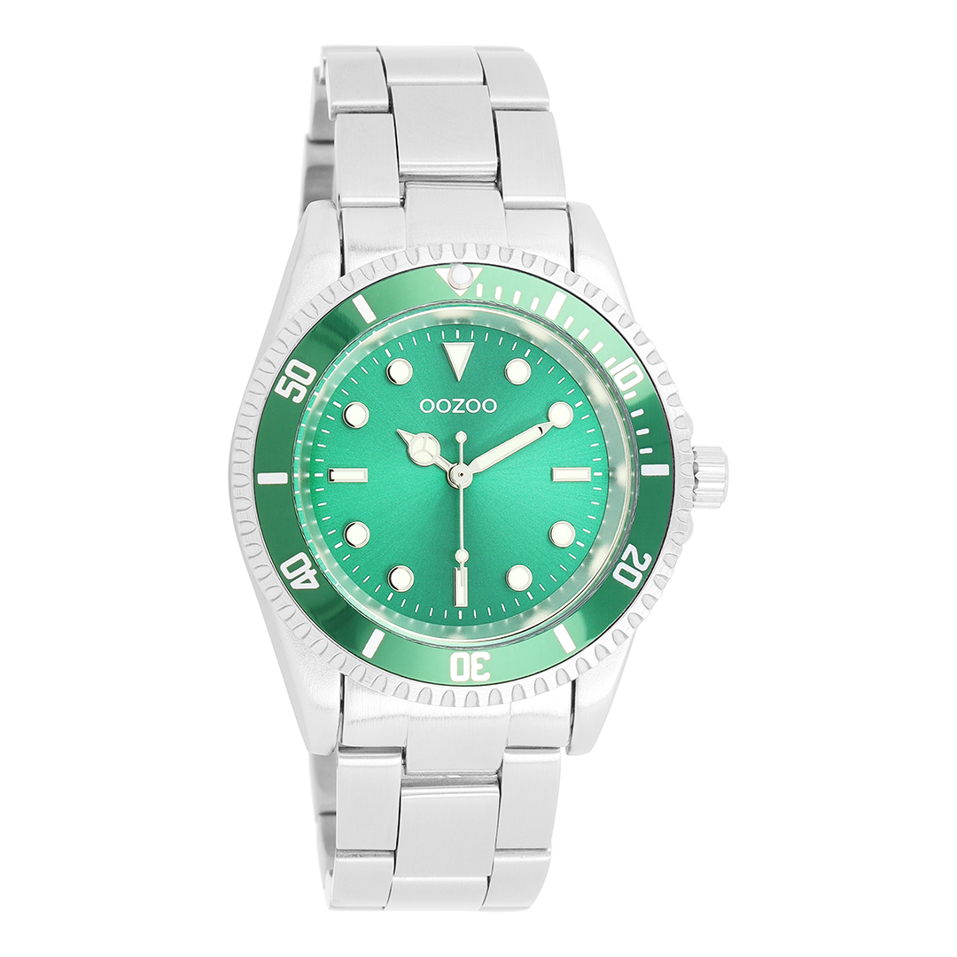Argento colorato/verde OOZOO Guarda con braccialetto in acciaio inossidabile colorato in argento - C11146