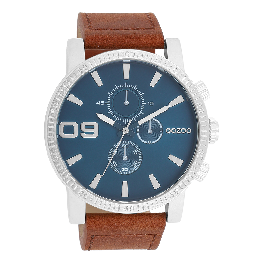 Zilverkleurige OOZOO horloge met bruine leren band - C11210