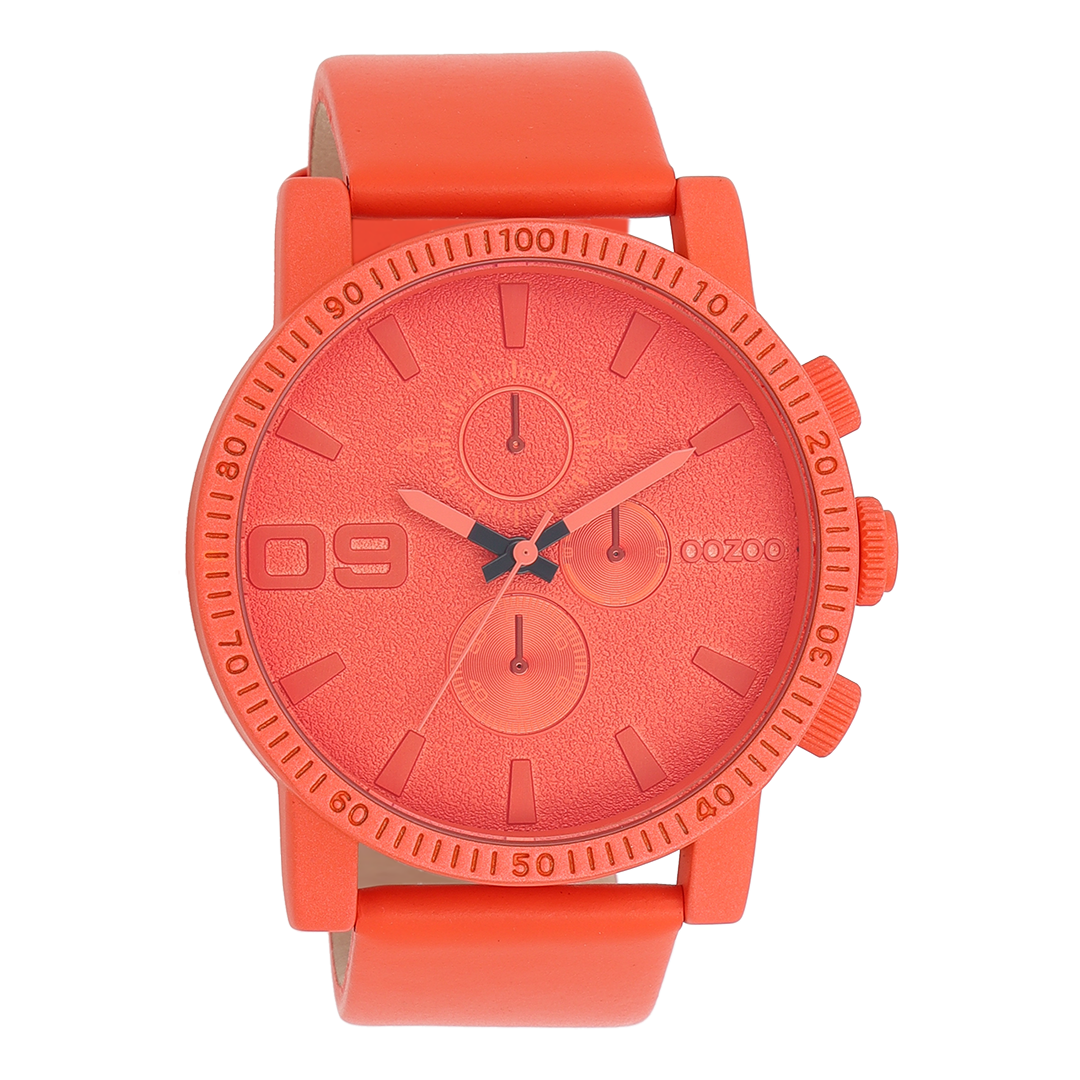 Rood/oranje OOZOO horloge met leren band - C11219