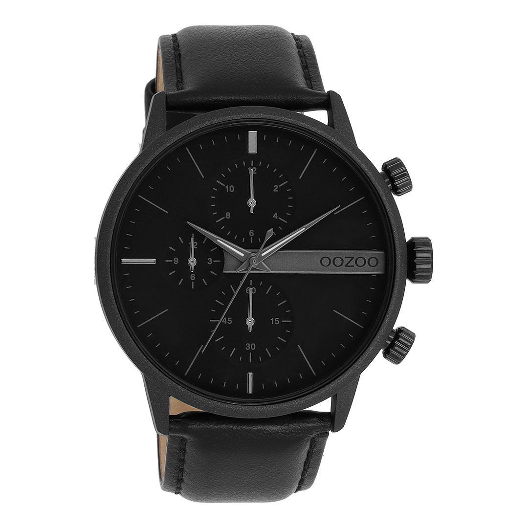 Zwarte OOZOO horloge met leren band - C11224