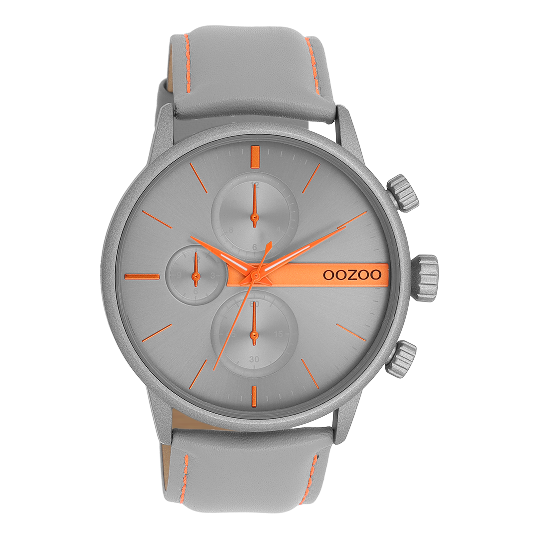 Grijze OOZOO horloge met leren band - C11225