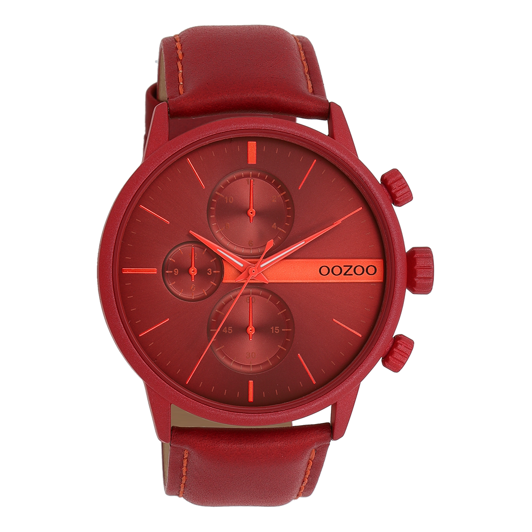 Dahlia rood OOZOO horloge met leren band - C11226
