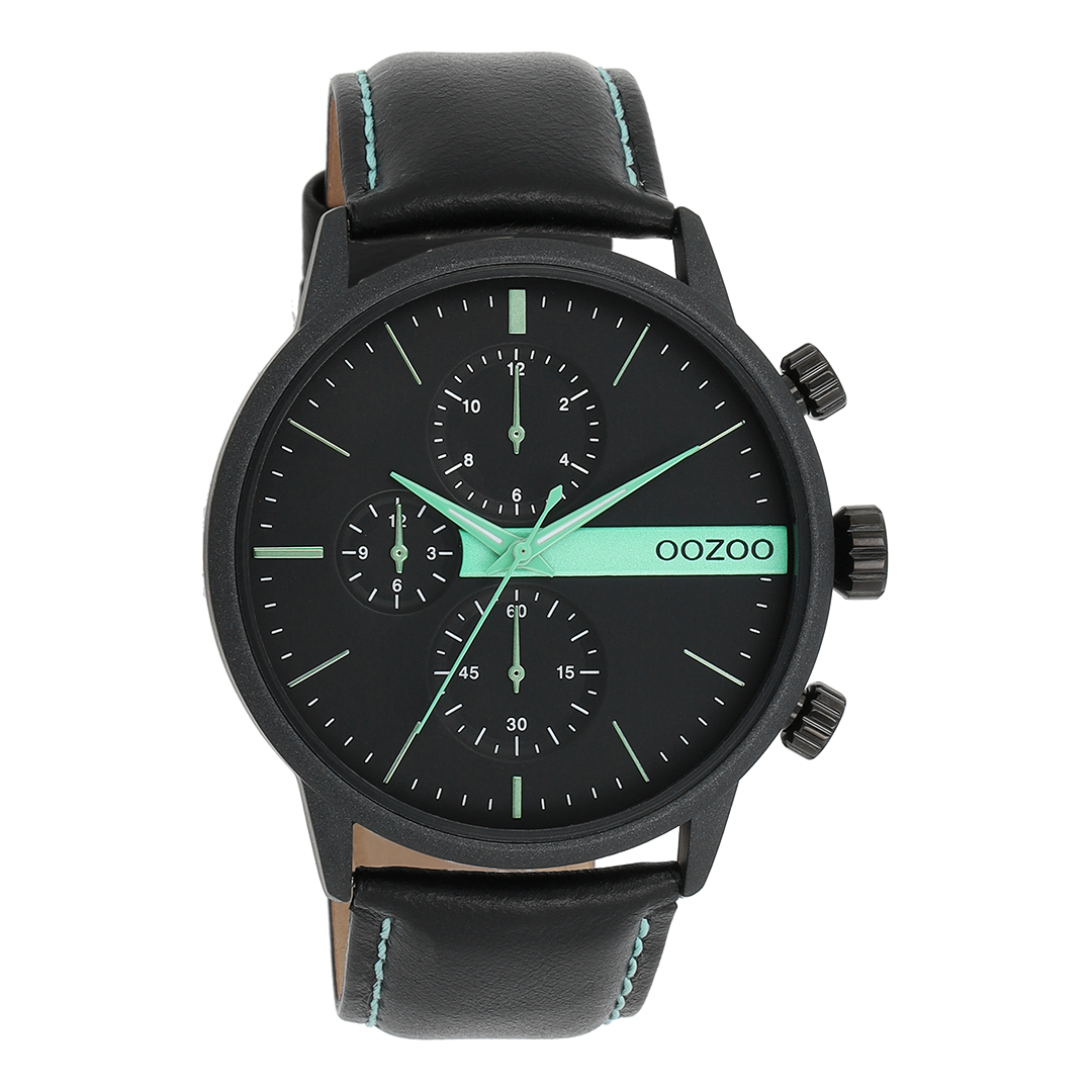Zwarte OOZOO horloge met leren band - C11229