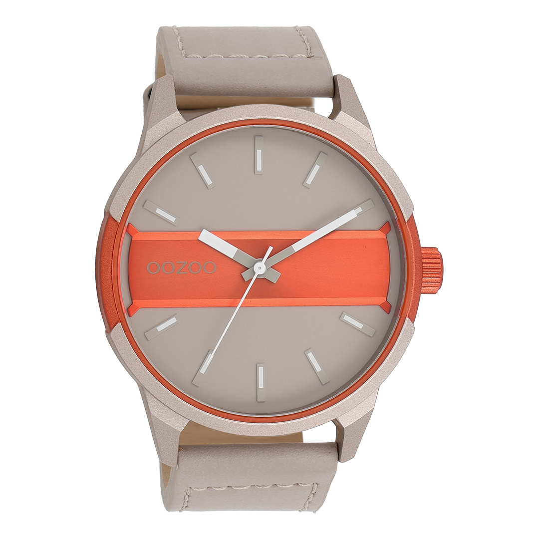 Zand/fluo oranje OOZOO horloge met zand leren band - C11230
