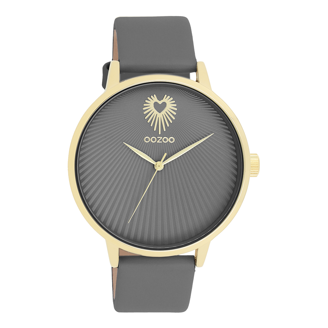 Gold coloured OOZOO watch with smoke grey leather strap - C11244