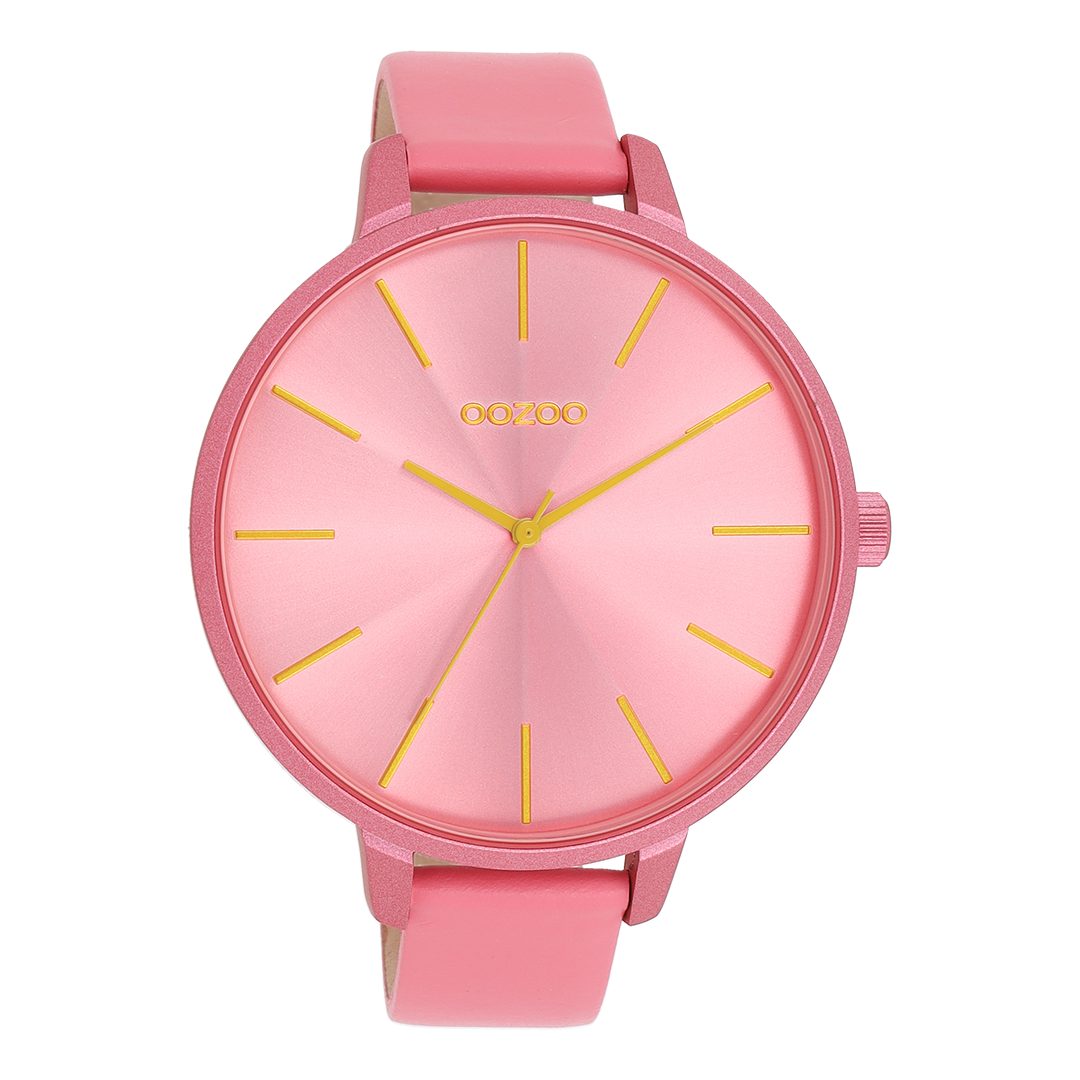 Pink shell coloured OOZOO watch with leather strap - C11250