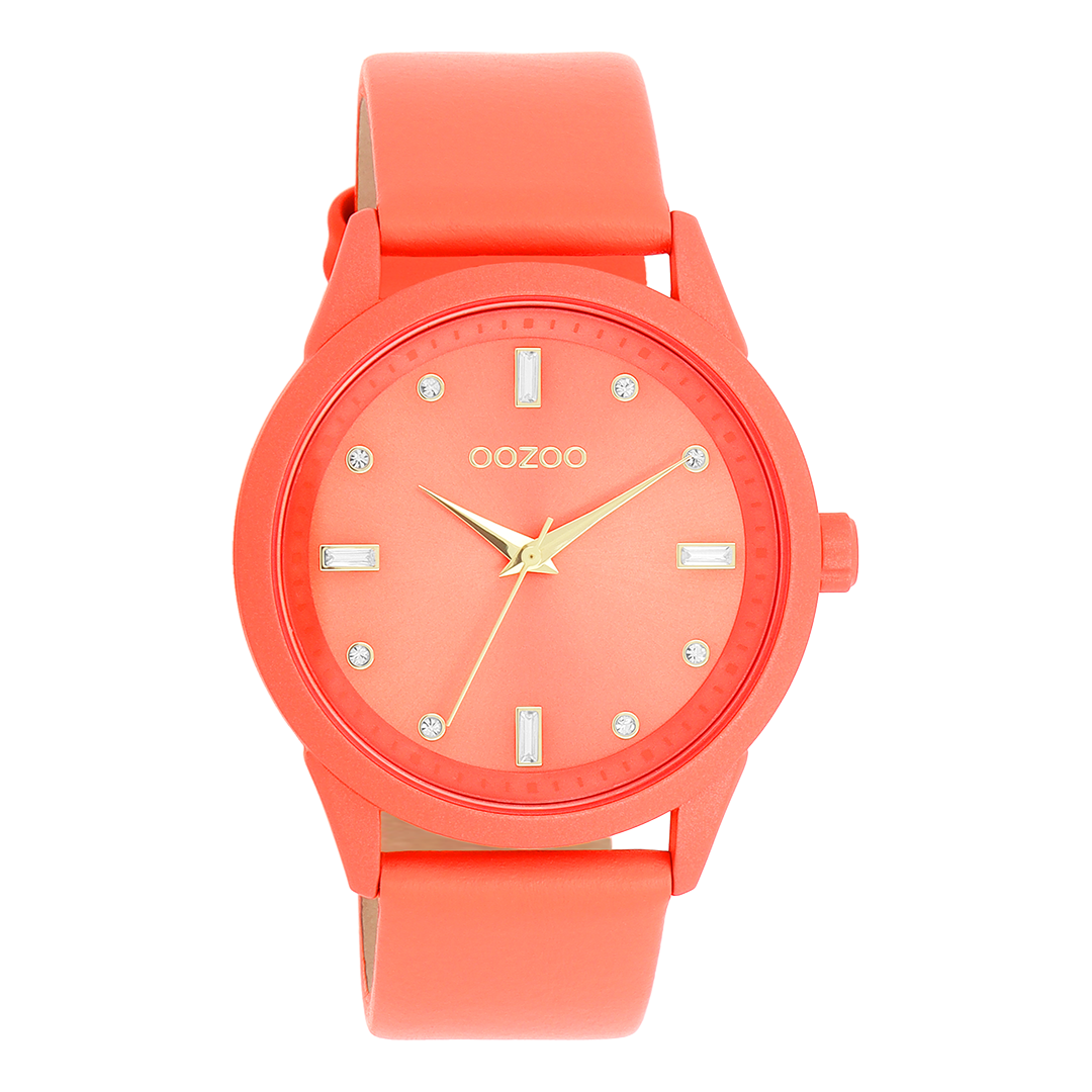 Roze schelpkleurige OOZOO horloge met leren band - C11285