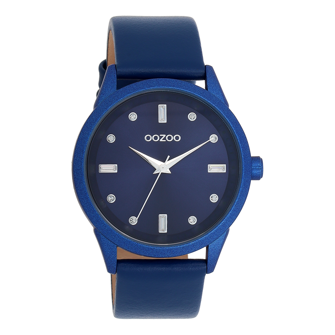 Blauwe OOZOO horloge met leren band - C11288
