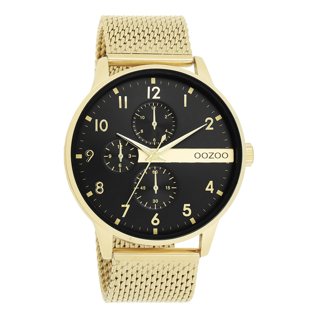 Gold coloured OOZOO watch with metal mesh bracelet - C11302