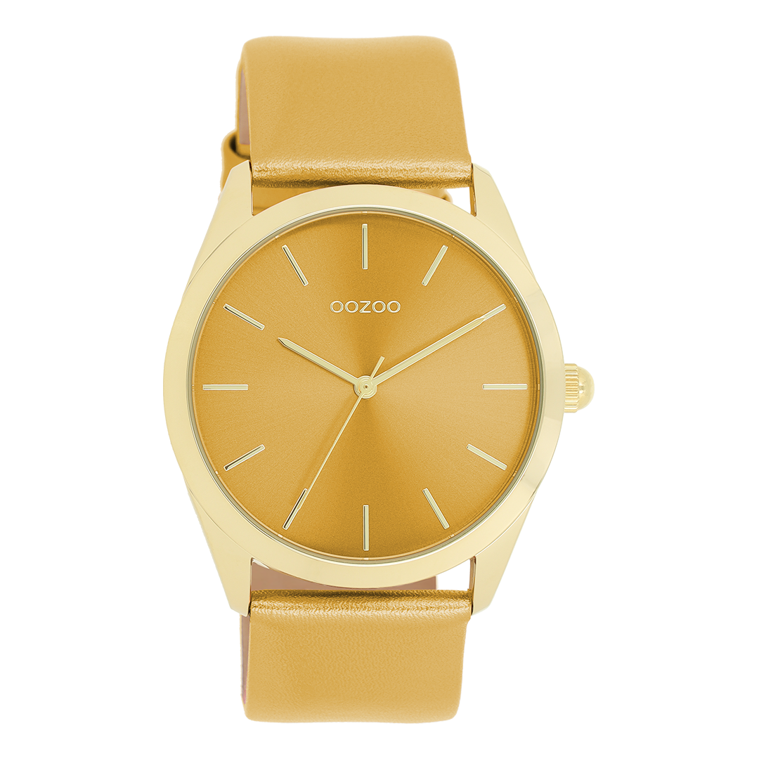 Goudkleurige OOZOO horloge met oker gele leren band - C11332