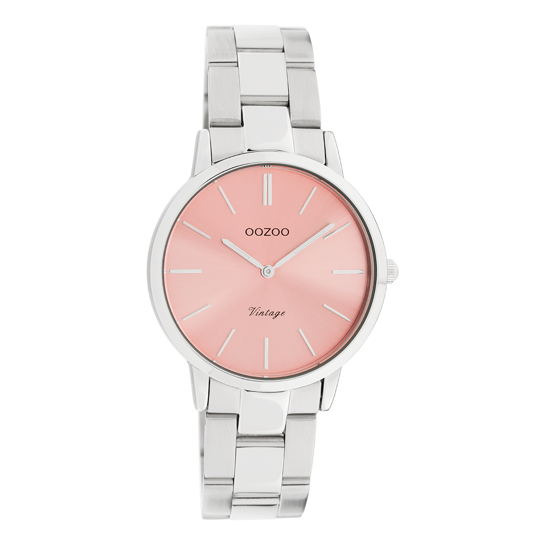 Zilverkleurige OOZOO horloge met roestvrijstalen armband - C20040