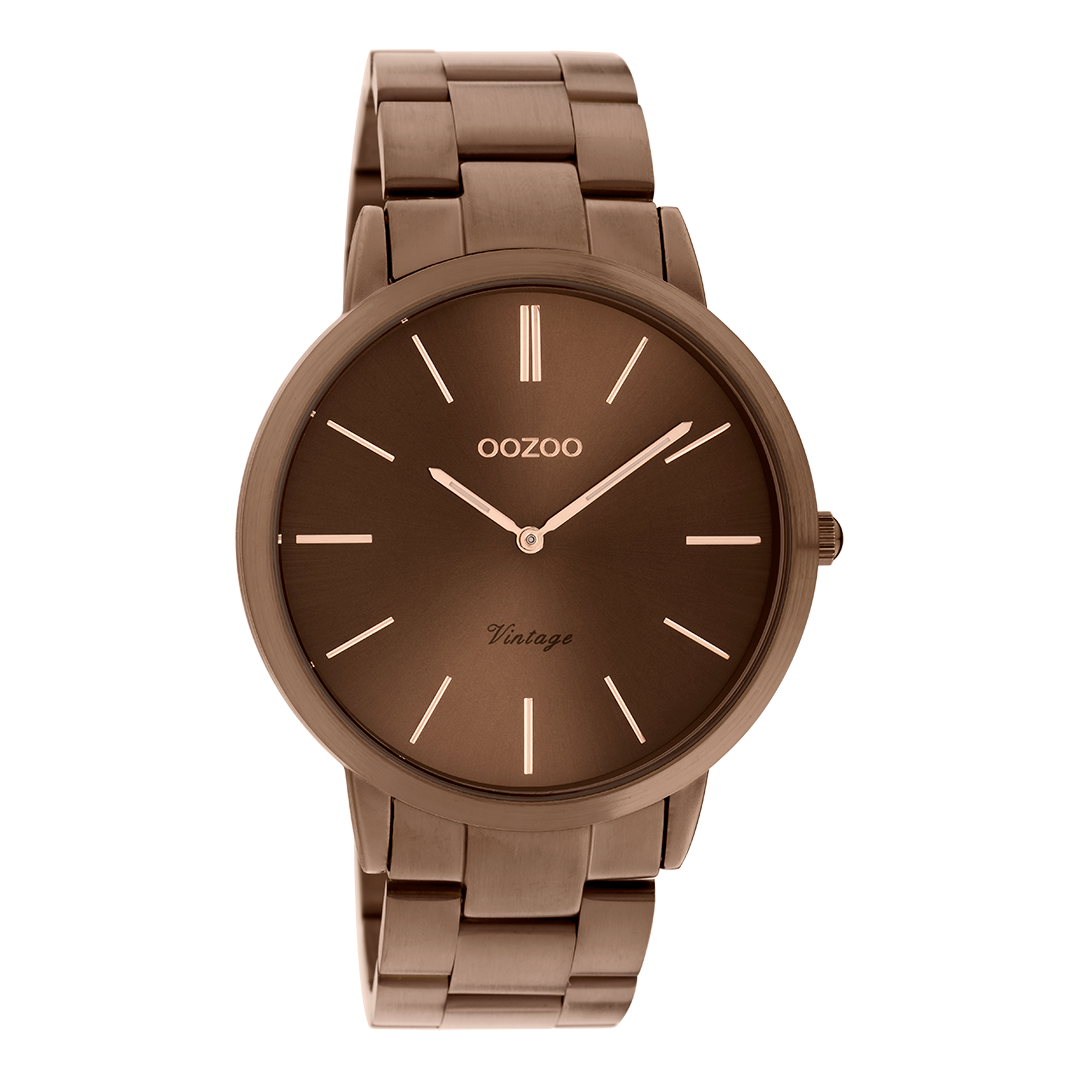 Bruine OOZOO horloge met roestvrijstalen armband - C20103