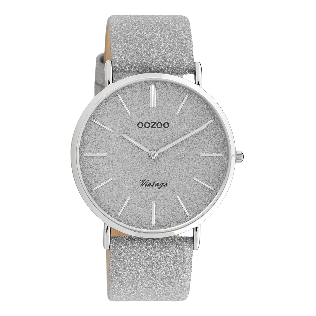 Silver coloured OOZOO watch with leather strap - C20160