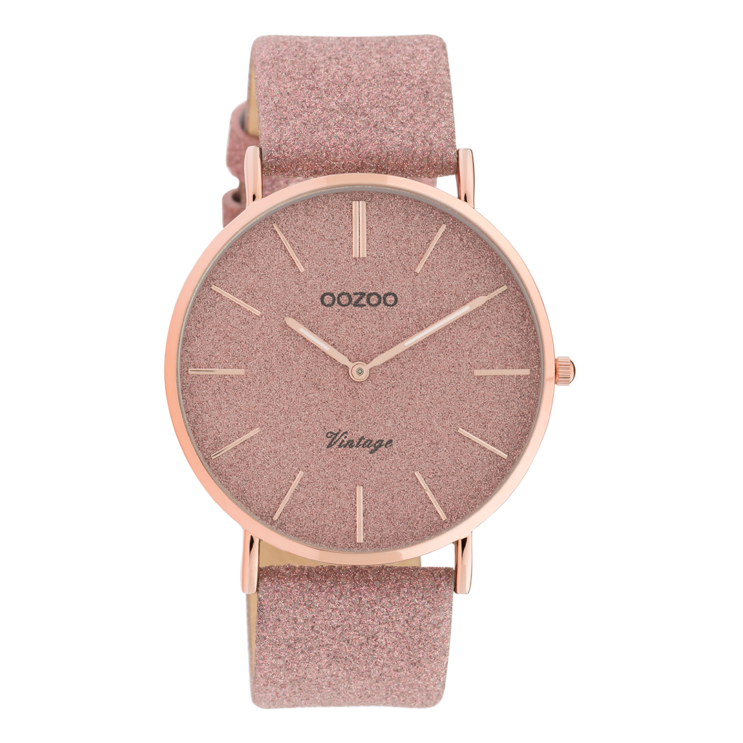 Rose gold coloured OOZOO watch with old pink leather strap - C20161