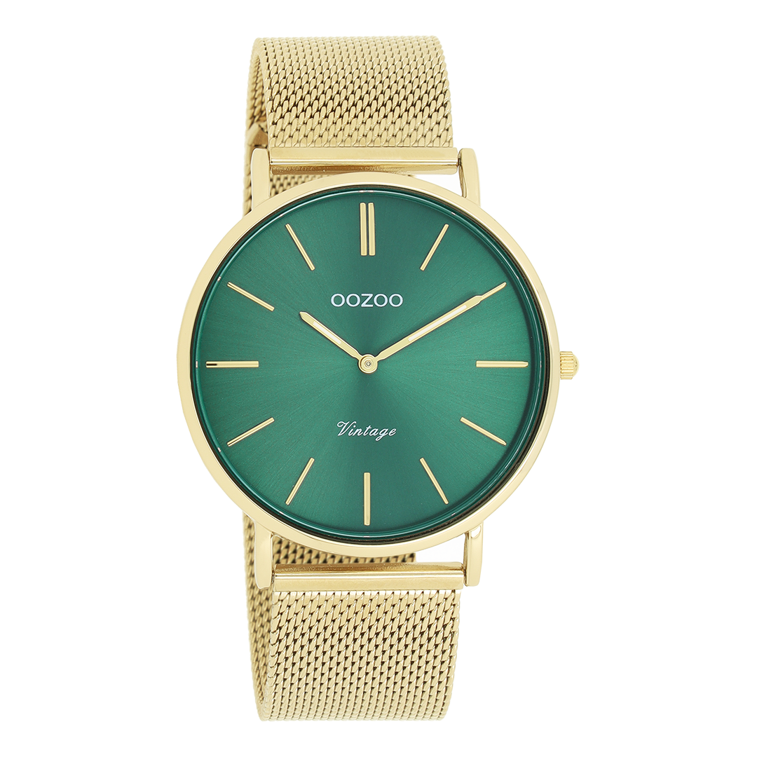 Goudkleurige OOZOO horloge met metalen mesh armband - C20294