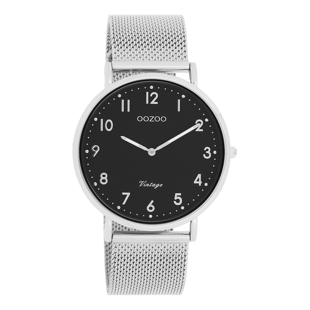 Zilverkleurige OOZOO horloge met metalen mesh armband - C20341