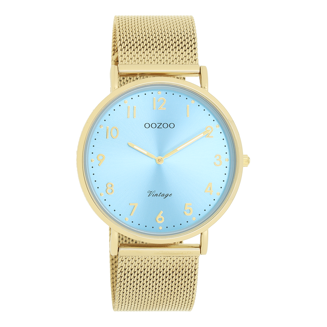 Goudkleurige OOZOO horloge met metalen mesh armband - C20343