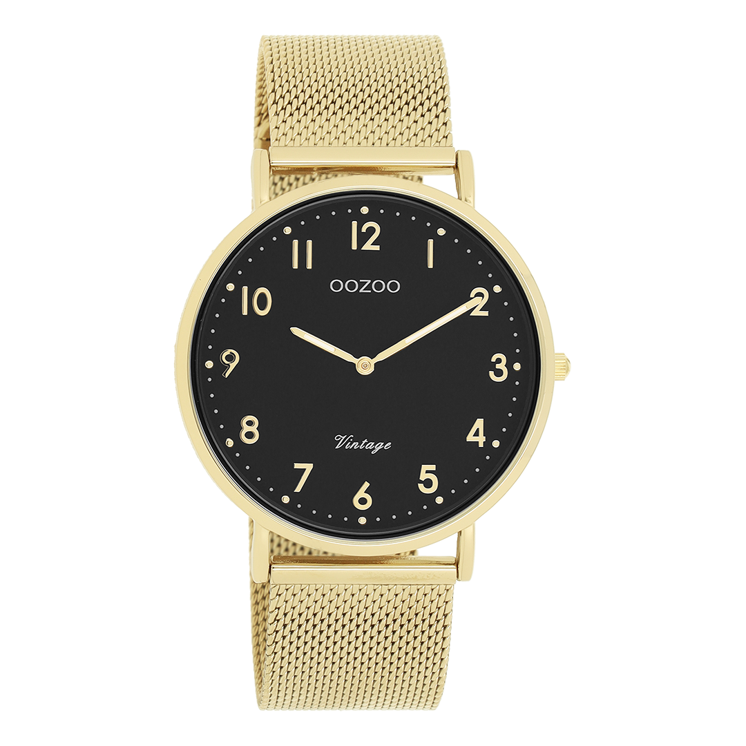 Goudkleurige OOZOO horloge met metalen mesh armband - C20344