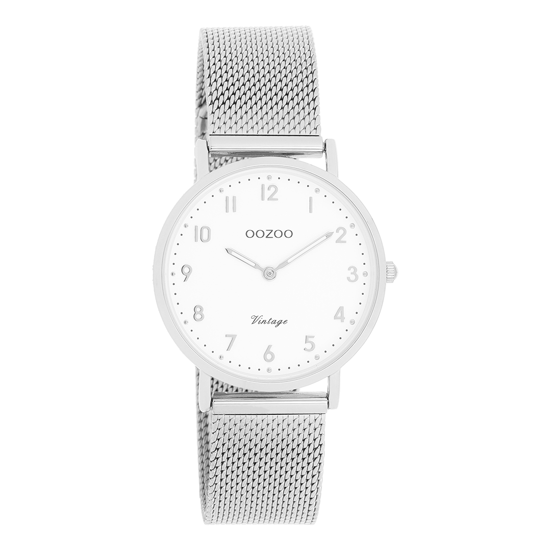 Zilverkleurige OOZOO horloge met metalen mesh armband - C20345