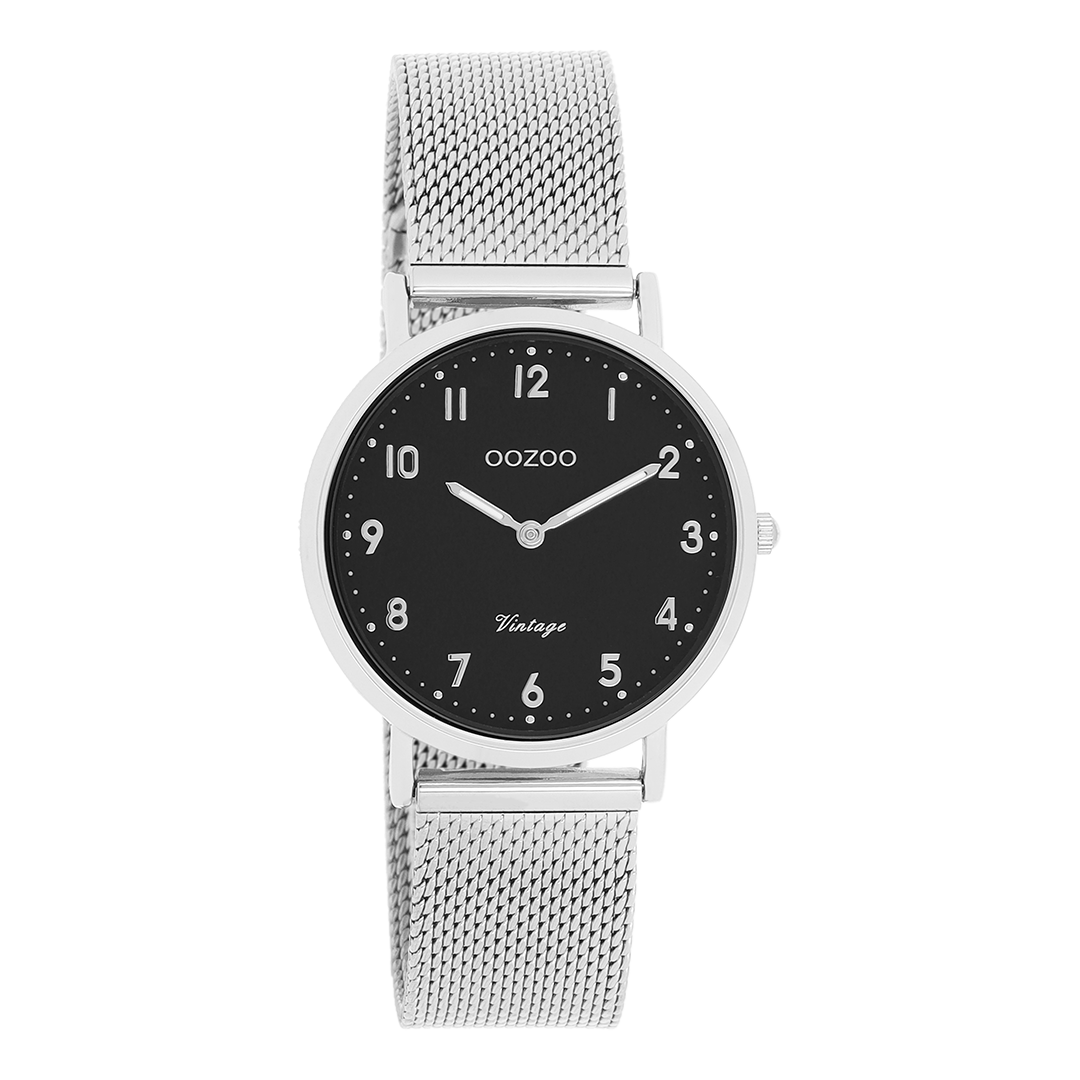 Zilverkleurige OOZOO horloge met metalen mesh armband - C20346
