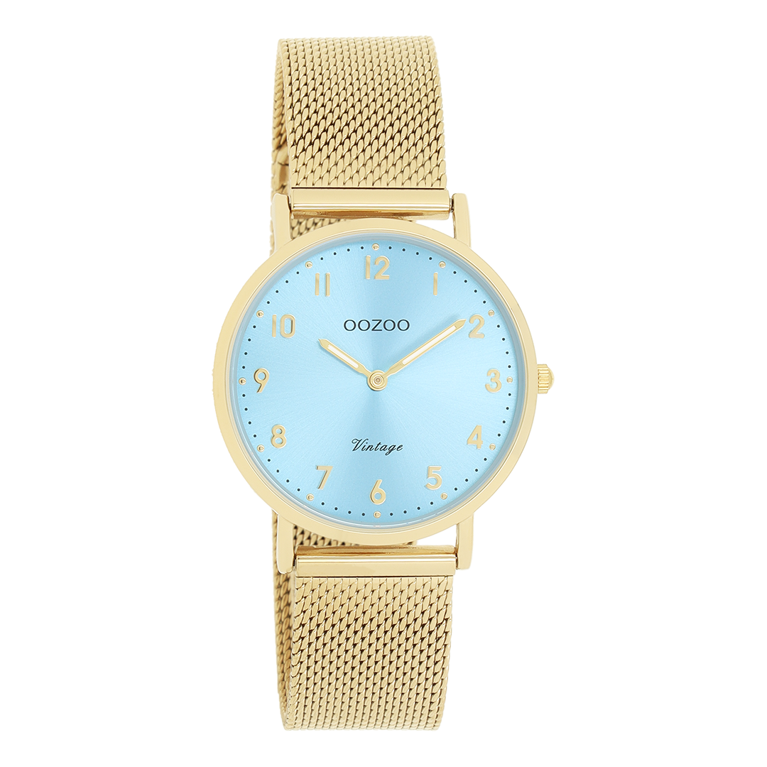 Goudkleurige OOZOO horloge met metalen mesh armband - C20348