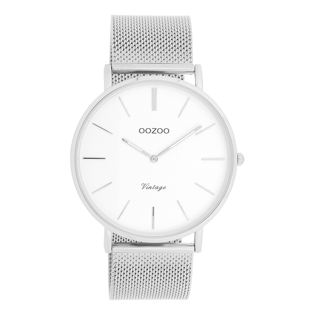 Silver coloured OOZOO watch with metal mesh bracelet - C9900